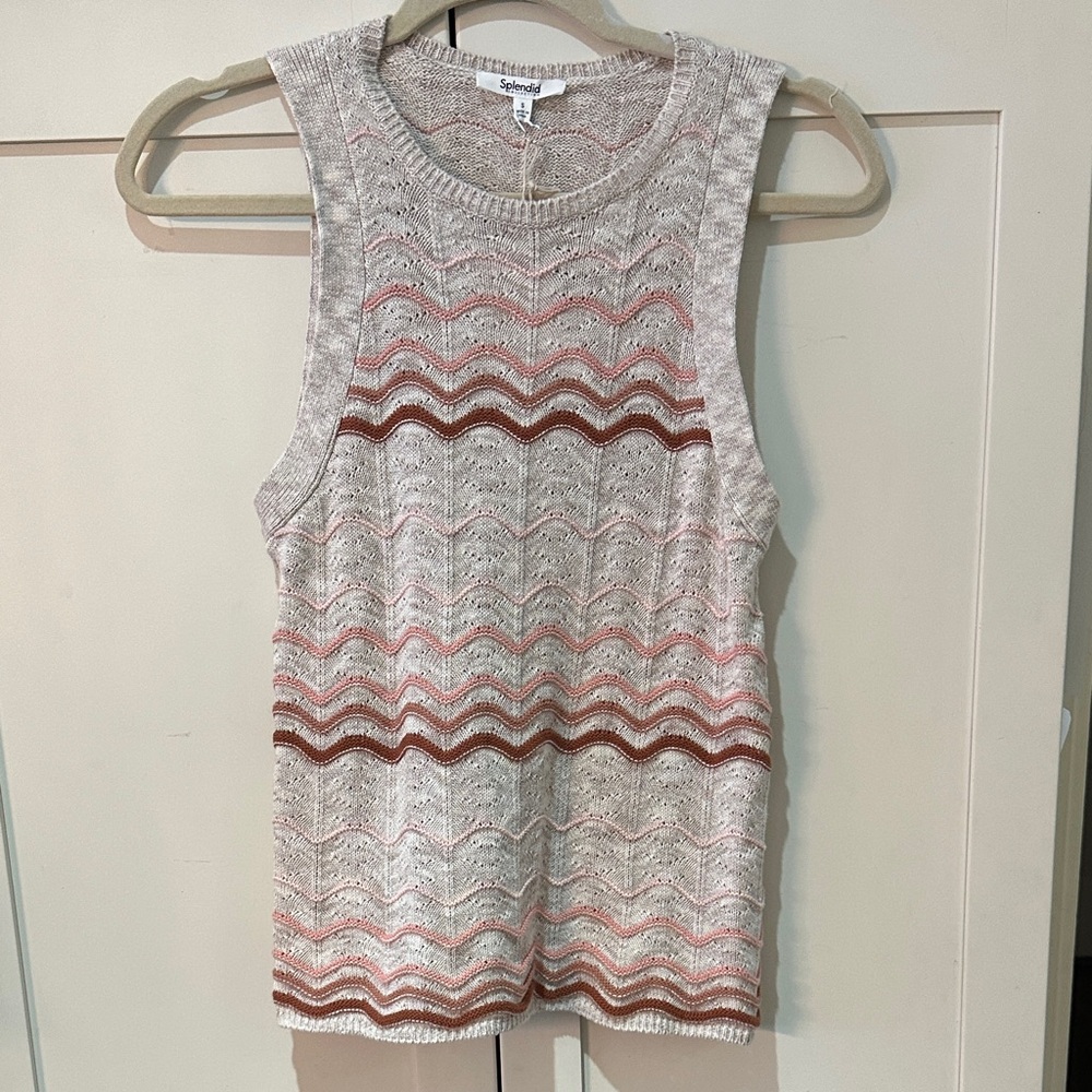 Splendid Anthropologie Wave Pattern Tank Top in Cream and Brown